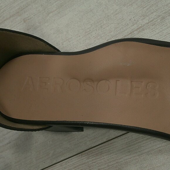 Aerosoles Eliza Black Leather Sandals with Gold Buckle block heel Size 10 W Wide - Picture 10 of 16